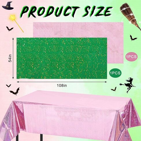 2 pcs tablecloth tableth for party pink and green 54 "× 108" قزحيات البلاستيك المعدنية اللمعان اللمعان يغطي الساحرة الأميرة الساحرة in Kuwait