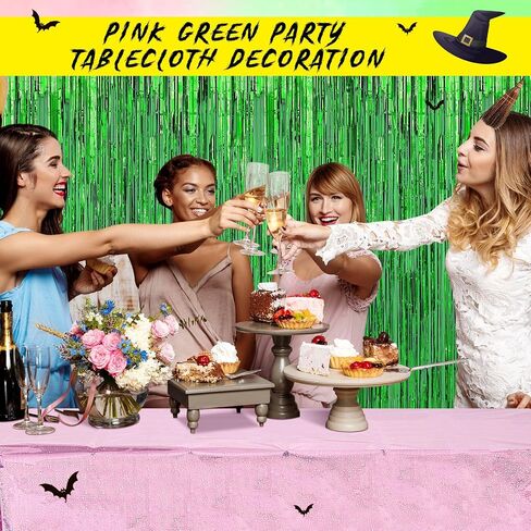 2 pcs tablecloth tableth for party pink and green 54 "× 108" قزحيات البلاستيك المعدنية اللمعان اللمعان يغطي الساحرة الأميرة الساحرة in Kuwait