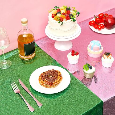 2 pcs tablecloth tableth for party pink and green 54 "× 108" قزحيات البلاستيك المعدنية اللمعان اللمعان يغطي الساحرة الأميرة الساحرة in Kuwait