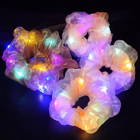 Scrunchies Light Up ، Layer مزدوج LED SCRUNCHY COLLULIT HIRITS توهج في الحفلات المظلمة لوازم توهج العصي الحفلات إكسسوارات الهذيان للبنات والنساء حفلة نيون (9PCS-MULTI-COLOR) in Kuwait