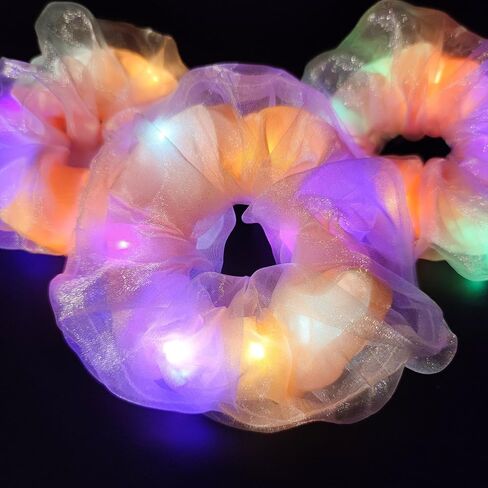 Scrunchies Light Up ، Layer مزدوج LED SCRUNCHY COLLULIT HIRITS توهج في الحفلات المظلمة لوازم توهج العصي الحفلات إكسسوارات الهذيان للبنات والنساء حفلة نيون (9PCS-MULTI-COLOR) in Kuwait