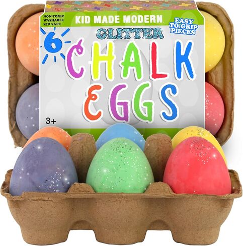 Kid Made Modern Glitter Egg Chalk - Set of 6 Vibrant Egg-Shaped Chalks for Kids - Non-Toxic, Washable, Dust-Free & Mess-Free - Fun Crafting & Drawing for Kids Ages 3+ and Beyond in Saudi Arabia