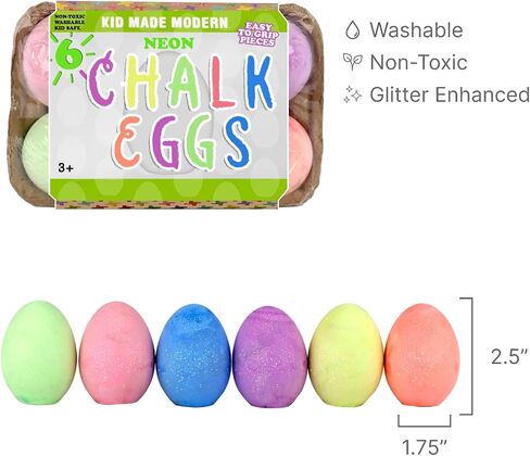 Kid Made Modern Glitter Egg Chalk - Set of 6 Vibrant Egg-Shaped Chalks for Kids - Non-Toxic, Washable, Dust-Free & Mess-Free - Fun Crafting & Drawing for Kids Ages 3+ and Beyond in Saudi Arabia