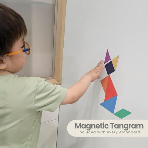 Kids Magnetic Arch Chalkboard Decal 30 × 45 in – Peel-and-Stick Learning Board w/Magnetic Tangram & Bonus Mini Whiteboard, Mess-Free Erase, Ideal for Montessori Home & Classroom (Ivory) in Saudi Arabia
