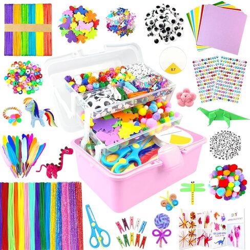 Arts and Crafts Supplies for Kids Crafts Kit with Pipe Cleaners DIY Crafts for Kids Art School Supplies Materials All in Crafting Box Craft Supply Set Gifts for Kid Girls Boys Age 4-8, 8-12 in Kuwait