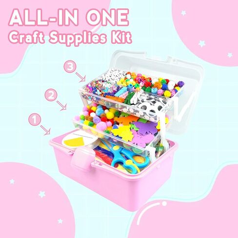 Arts and Crafts Supplies for Kids Crafts Kit with Pipe Cleaners DIY Crafts for Kids Art School Supplies Materials All in Crafting Box Craft Supply Set Gifts for Kid Girls Boys Age 4-8, 8-12 in Kuwait