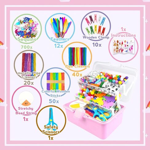 Arts and Crafts Supplies for Kids Crafts Kit with Pipe Cleaners DIY Crafts for Kids Art School Supplies Materials All in Crafting Box Craft Supply Set Gifts for Kid Girls Boys Age 4-8, 8-12 in Kuwait