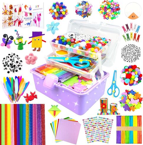 3000 Arts and Crafts Supplies for Kids Craft Kit Craft Box with Pipe Cleaners Arts and Crafts for Kids Age 4-6, 6-8, 8-12 DIY School Supplies Materials Set Toys Gifts for Girls Boys Toddlers, Purple in Kuwait