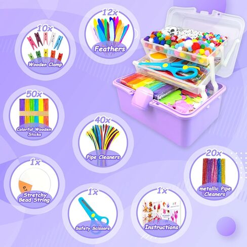 3000 Arts and Crafts Supplies for Kids Craft Kit Craft Box with Pipe Cleaners Arts and Crafts for Kids Age 4-6, 6-8, 8-12 DIY School Supplies Materials Set Toys Gifts for Girls Boys Toddlers, Purple in Kuwait