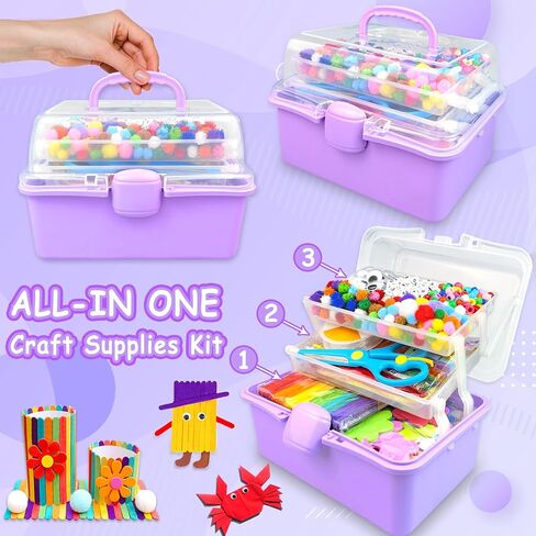 3000 Arts and Crafts Supplies for Kids Craft Kit Craft Box with Pipe Cleaners Arts and Crafts for Kids Age 4-6, 6-8, 8-12 DIY School Supplies Materials Set Toys Gifts for Girls Boys Toddlers, Purple in Kuwait