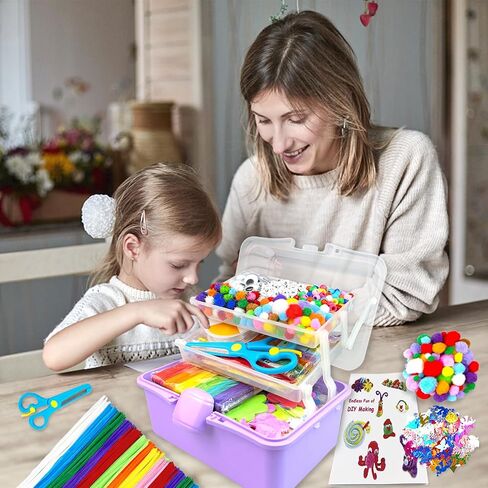 3000 Arts and Crafts Supplies for Kids Craft Kit Craft Box with Pipe Cleaners Arts and Crafts for Kids Age 4-6, 6-8, 8-12 DIY School Supplies Materials Set Toys Gifts for Girls Boys Toddlers, Purple in Kuwait