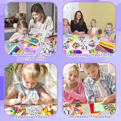 3000 Arts and Crafts Supplies for Kids Craft Kit Craft Box with Pipe Cleaners Arts and Crafts for Kids Age 4-6, 6-8, 8-12 DIY School Supplies Materials Set Toys Gifts for Girls Boys Toddlers, Purple in Kuwait