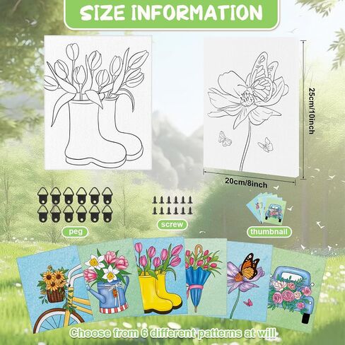 6 Pack 8x10 Inches Spring Flower Pre Drawn Canvas to Paint for Sip and Paint Party, Pre Printed Framed Canvases Set, Umbrella Butterfly Truck Pre Sketched Canvas for Painting for Adults Kids in Kuwait