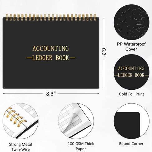 HAUTOCO Accounting Ledger Book A5 Ledger Books for Small Business Bookkeeping Expense Tracker Notebook for Home Budget Tracking Personal Finance Log Journal 8.3 x 6.2'', Black in Saudi Arabia