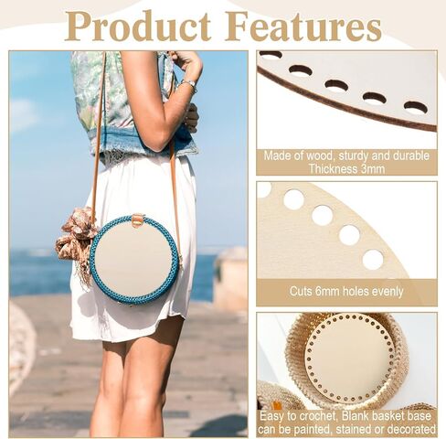 Fanfanwin 12 Pcs Wooden Basket Bottom Crochet Basket Base Unfinished Wood Knitting Base for DIY Craft Weaving Making Supplies(6 Inches) in Kuwait