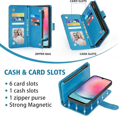 حافظة هاتف Asuwish لهاتف Samsung Galaxy A24 4G/5G بسحاب محفظة مغناطيسية قابلة للفصل مع واقي شاشة من الزجاج المقسى وحزام كروس وحامل بطاقة زهرة A 24 24A LTE للنساء والفتيات باللون الذهبي الوردي in Saudi Arabia