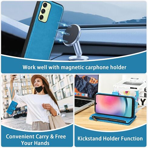 حافظة هاتف Asuwish لهاتف Samsung Galaxy A24 4G/5G بسحاب محفظة مغناطيسية قابلة للفصل مع واقي شاشة من الزجاج المقسى وحزام كروس وحامل بطاقة زهرة A 24 24A LTE للنساء والفتيات باللون الذهبي الوردي in Saudi Arabia