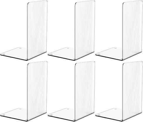 Acrylic Bookends,6 Pcs Book Ends for Shelves,Transparent Kids Book Holder With Non-Slip Mats for Desk Library Office School,Bookshelf Accessories Stands Decorative,for Heavy Duty Books,Vinyl Record,CD in Saudi Arabia