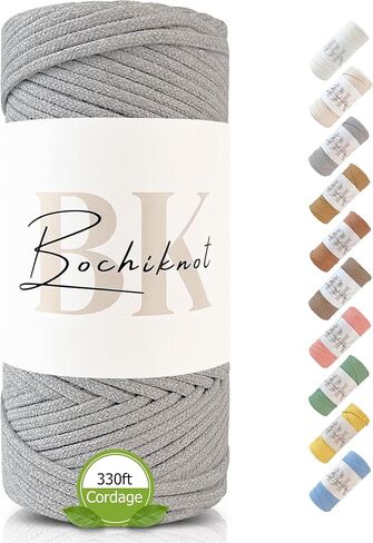 BOCHIKNOT Braided Macrame Cord 4mm x 109yds - Rope for Macrame Wall Hanging Plant Hanger - 4mm Braided Macrame Cord - Cotton Macrame Cord for Crafts (Buttermilk) in Kuwait