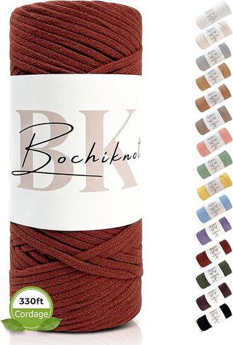 BOCHIKNOT Braided Macrame Cord 4mm x 109yds - Rope for Macrame Wall Hanging Plant Hanger - 4mm Braided Macrame Cord - Cotton Macrame Cord for Crafts (Buttermilk) in Kuwait