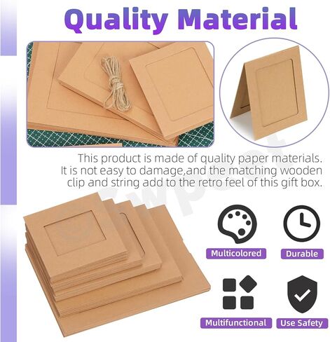 Swpeet 105Pcs Paper Photo Frames Set, Hanging Photo Display Frames, Cardboard Picture Frames, Includes 3 Inch/4 Inch/5 Inch/6 Inch/7 Inch Hanging Album Frame Each for 10Pcs, 50Pcs Clips, 5Pcs String in Saudi Arabia