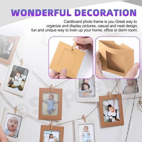Swpeet 105Pcs Paper Photo Frames Set, Hanging Photo Display Frames, Cardboard Picture Frames, Includes 3 Inch/4 Inch/5 Inch/6 Inch/7 Inch Hanging Album Frame Each for 10Pcs, 50Pcs Clips, 5Pcs String in Saudi Arabia