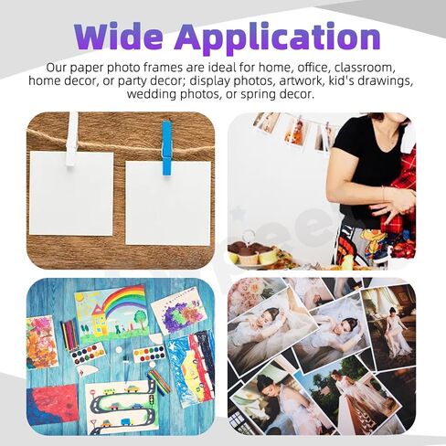 Swpeet 105Pcs Paper Photo Frames Set, Hanging Photo Display Frames, Cardboard Picture Frames, Includes 3 Inch/4 Inch/5 Inch/6 Inch/7 Inch Hanging Album Frame Each for 10Pcs, 50Pcs Clips, 5Pcs String in Saudi Arabia