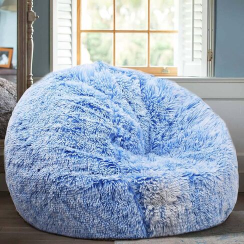 Fluffy Stuffed Animal Storage Bean Bag Chair Cover (No Filler), Faux Fur Comfy Bean Bag Cover for Organizing Plush Toys or Textile, for Adults Teens Kids Girls, Gray in Saudi Arabia