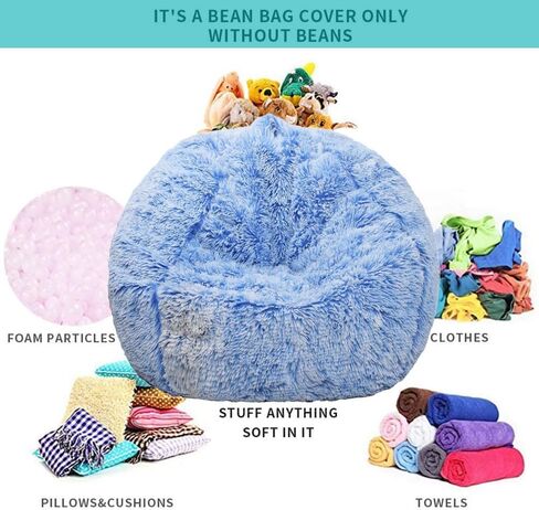 Fluffy Stuffed Animal Storage Bean Bag Chair Cover (No Filler), Faux Fur Comfy Bean Bag Cover for Organizing Plush Toys or Textile, for Adults Teens Kids Girls, Gray in Saudi Arabia