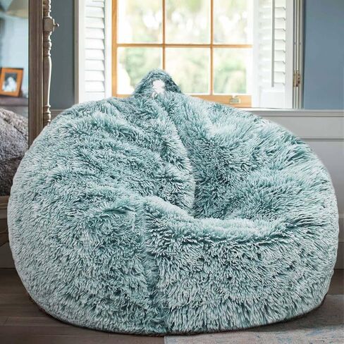 Fluffy Stuffed Animal Storage Bean Bag Chair Cover (No Filler), Faux Fur Comfy Bean Bag Cover for Organizing Plush Toys or Textile, for Adults Teens Kids Girls, Gray in Saudi Arabia