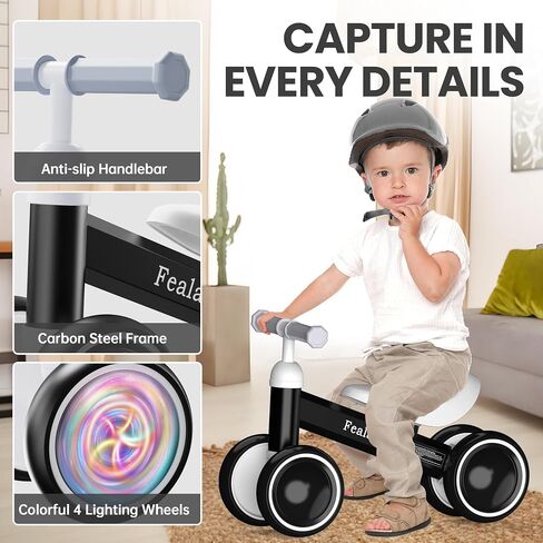 Colorful Lighting Baby Balance Bike Toys for 1 Year Old Boy Girl, 10-24 Month Toddler Balance Bike, No Pedal 4 Silence Wheels & Soft Seat Pre-School First Riding on Toys, 1st Birthday Gifts in Saudi Arabia
