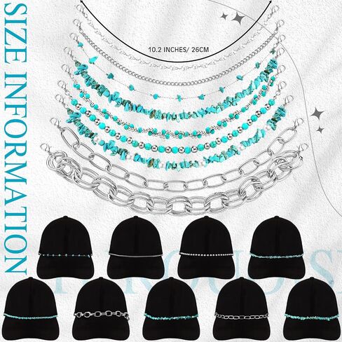 Geyoga 9 Pcs Hat Chains for Trucker Hat Charms DIY Chains for Women Men Baseball Cap Accessories in Saudi Arabia