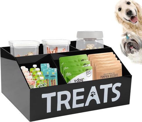 Acrylic Dog Storage Organizer,Dog Treat Station with dividers,Trapezoid Dog Treat Container for Countertop,Cat Treat Storage Bin,Ideal for Dog Cat Bagged Snack or Can Food-Clear in Saudi Arabia