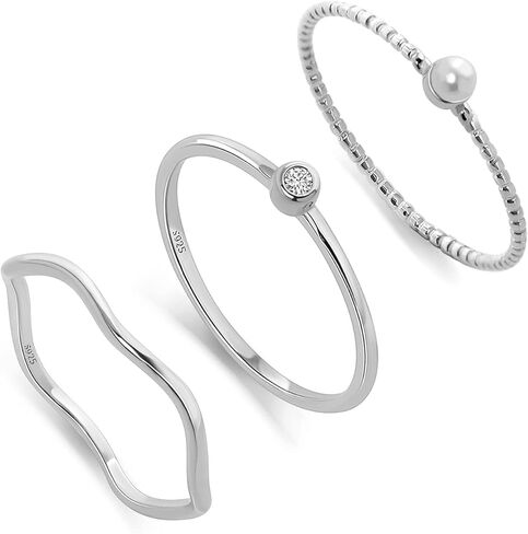 مجموعة حلقة Meissa القابلة للتكديس من 3 حلقة فضية من الإسترليني للنساء خاتم فضي نقي خاتم رقيقة خاتم الحد الأدنى المصنوعة يدويًا (الفضة ، 7.75) in Kuwait