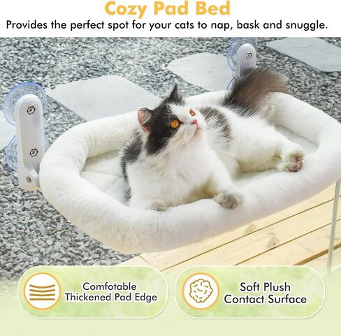 2PC Cat Window Perch with Bolster Cordless Cat Hammock Cushion Bed for Window with Metal Frame, Large Suction Cups Window Resting Seat for Indoor Cats (Cushion Bed White, 2PC) in Saudi Arabia