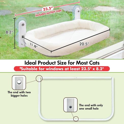 2PC Cat Window Perch with Bolster Cordless Cat Hammock Cushion Bed for Window with Metal Frame, Large Suction Cups Window Resting Seat for Indoor Cats (Cushion Bed White, 2PC) in Saudi Arabia