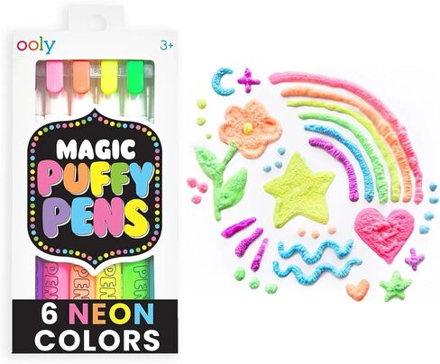 Ooly Magic Puffy Pens, Puffy Popcorn Drawing Pens Set of 6 Neon Colors with 3D Ink, Add Heat & Watch Art Grow, Creative Markers for Kids & Toddlers, Fun Art Supplies for Drawing & Coloring in Kuwait