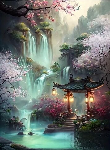 Semneroy Cherry Blossoms Diamond Painting Kits for Adult Beginners, Traditional Architecture Diamond Art Kits,Full Drill Paint with Diamond Dot Gem Art Painting for Home Decor 12x16 inch in Saudi Arabia