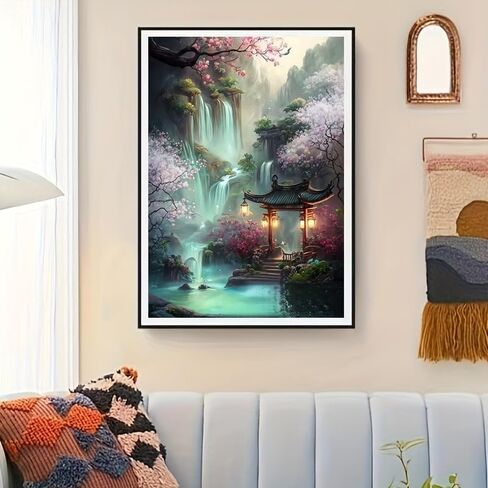 Semneroy Cherry Blossoms Diamond Painting Kits for Adult Beginners, Traditional Architecture Diamond Art Kits,Full Drill Paint with Diamond Dot Gem Art Painting for Home Decor 12x16 inch in Saudi Arabia