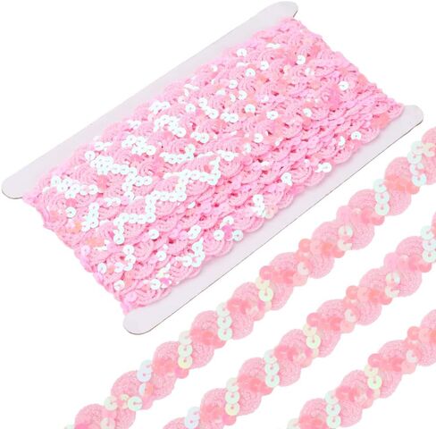 12 Yards Pink Sequin Trim Flat Sequins Beaded Strip Rick Rack Wave Woven Braided Trimming Metallic Glitter Ric Rac Fabric Ribbon Bulk for Sewing Making Craft Upholstery Home Decor Diy Supply in Kuwait
