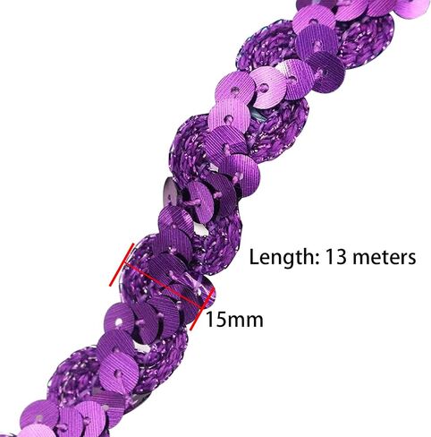 Purple Sequin Ribbon Fabric Paillette Ribbon Trim Flat Glitter Sequin Braid Trim for Crafts Sewing Decoration, 15mm*13m in Kuwait