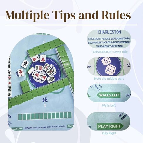Mahjong Mat ، Mah Jongg Mat مع دليل مناسب للمبتدئين ، بدلة Mahjong ، لعبة البوكر ، ألعاب الورق ، ألعاب الطاولة ، لعبة البلاط ، والدومينو in Saudi Arabia