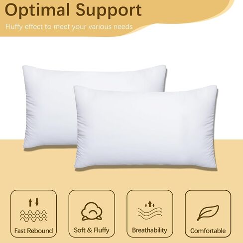 Throw Pillows Insert Set of 2, with 100% Cotton Cover, Bed and Couch - Indoor Hotel Decorative Pillows, 12x20 in White Pillows Inserts in Saudi Arabia