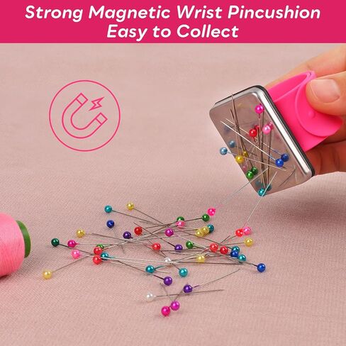 Magnetic Pincushion Wristband Rose Red 9.5" with 100 Pcs 1.5 Inch Colorful Ball Head Sewing Pins Set, Magnetic Pin Cushion Wrist Holder for Sewing, Silicone Wrist Pin Holder for Quilting and Braiding in Saudi Arabia