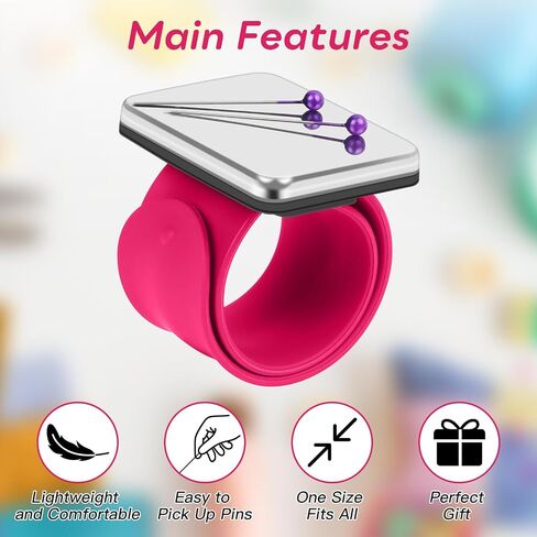 Magnetic Pincushion Wristband Rose Red 9.5" with 100 Pcs 1.5 Inch Colorful Ball Head Sewing Pins Set, Magnetic Pin Cushion Wrist Holder for Sewing, Silicone Wrist Pin Holder for Quilting and Braiding in Saudi Arabia