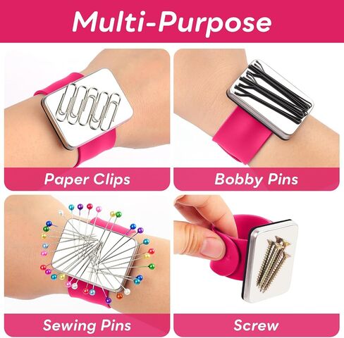 Magnetic Pincushion Wristband Rose Red 9.5" with 100 Pcs 1.5 Inch Colorful Ball Head Sewing Pins Set, Magnetic Pin Cushion Wrist Holder for Sewing, Silicone Wrist Pin Holder for Quilting and Braiding in Saudi Arabia