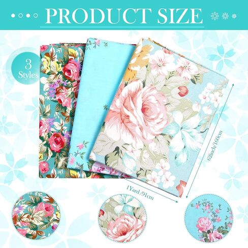 Boao 3 Pieces 3 Yards 62 Inch Wide Vintage Cotton Fabric Solid Pattern Pre Cut Quilting Fabric Bundle for Mother's Day Quilting Sewing Crafting DIY Making in Saudi Arabia