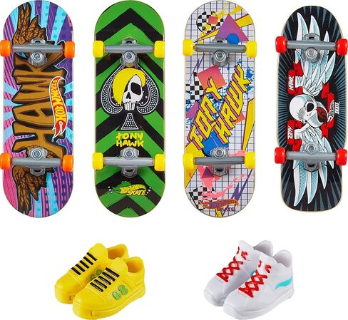 Hot Wheels Skate Tony Hawk Fingerboard & Multiple Skate Shoes Multipack ، 4 لوحات مجمعة بالكامل ، زوجان من أحذية التزلج ، مجموعة حصرية واحدة (قد تختلف الأنماط) in Saudi Arabia