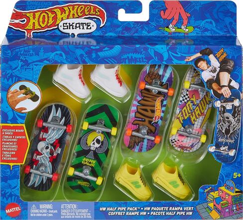 Hot Wheels Skate Tony Hawk Fingerboard & Multiple Skate Shoes Multipack ، 4 لوحات مجمعة بالكامل ، زوجان من أحذية التزلج ، مجموعة حصرية واحدة (قد تختلف الأنماط) in Saudi Arabia