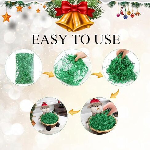 1/2LB Crinkle Cut Paper Shred, Metallic Green White Raffia Paper Sherd Filler Grass for Christmas Easter Grass Gift Wrapping Basket Filling Birthdays Weddings Party Supply in Kuwait